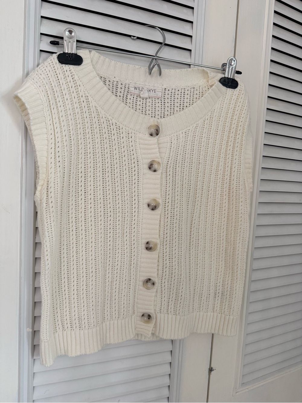 Cream Knit Button-Front Sweater Vest